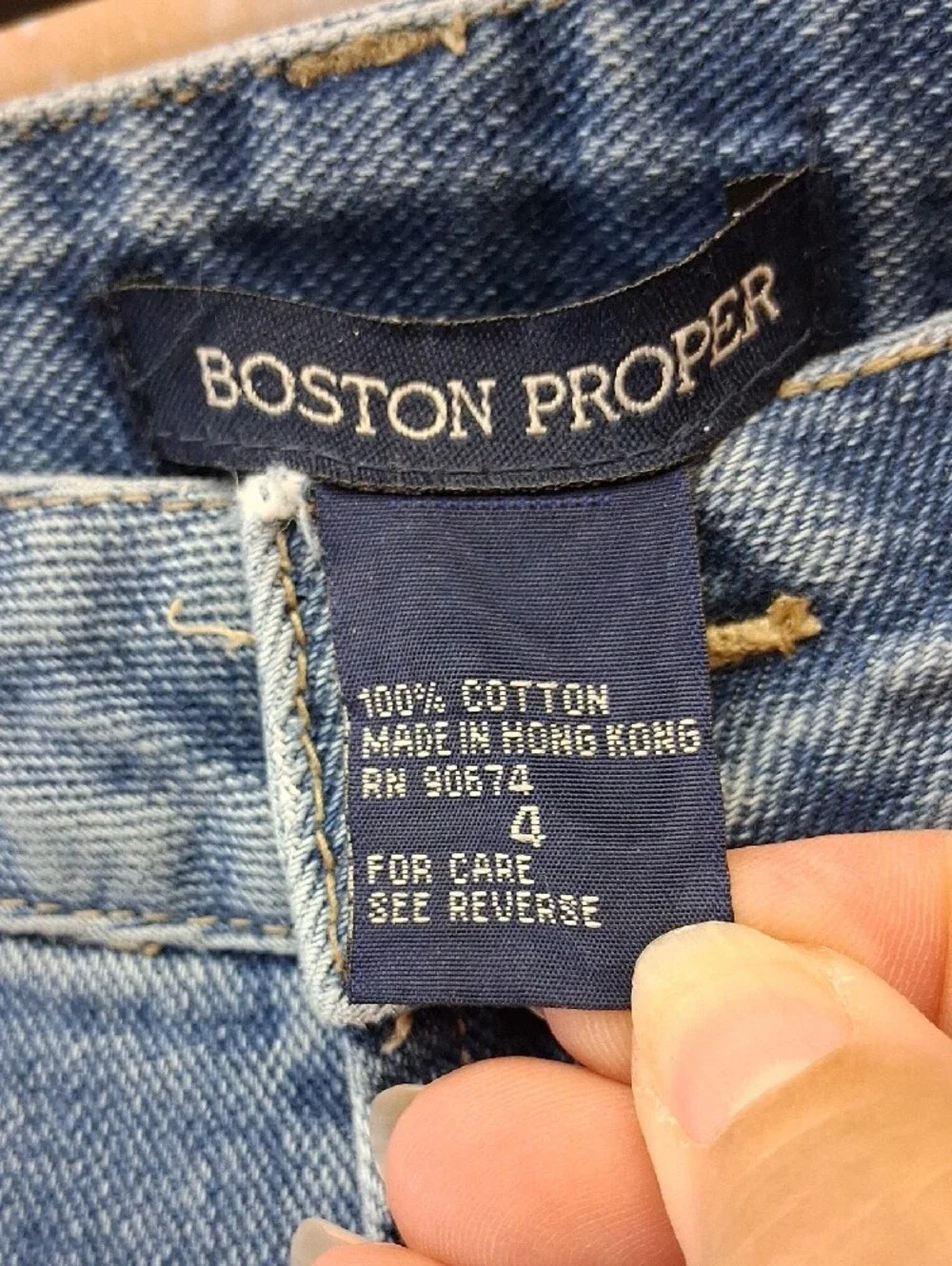 Boston Proper Blue Cropped Jeans with Red-Orange Embroidered Cuffs